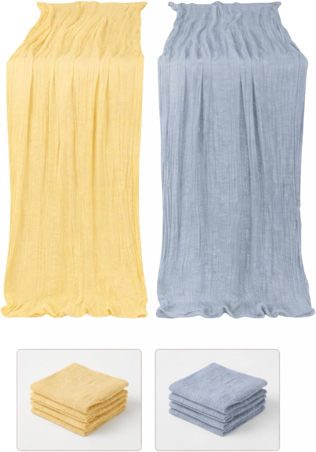 Cheesecloth Table Runner 2 Pack Dusty Blue and Lemon Yellow, Boho Gauze Table Runner 10Ft 120 Inches Long for Wedding Decor, Party & Home Table Decoration