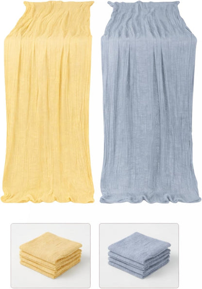 Cheesecloth Table Runner 2 Pack Dusty Blue and Lemon Yellow, Boho Gauze Table Runner 10Ft 120 Inches Long for Wedding Decor, Party & Home Table Decoration