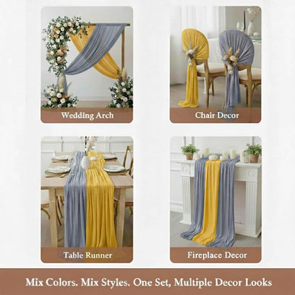 Cheesecloth Table Runner 2 Pack Dusty Blue and Lemon Yellow, Boho Gauze Table Runner 10Ft 120 Inches Long for Wedding Decor, Party & Home Table Decoration