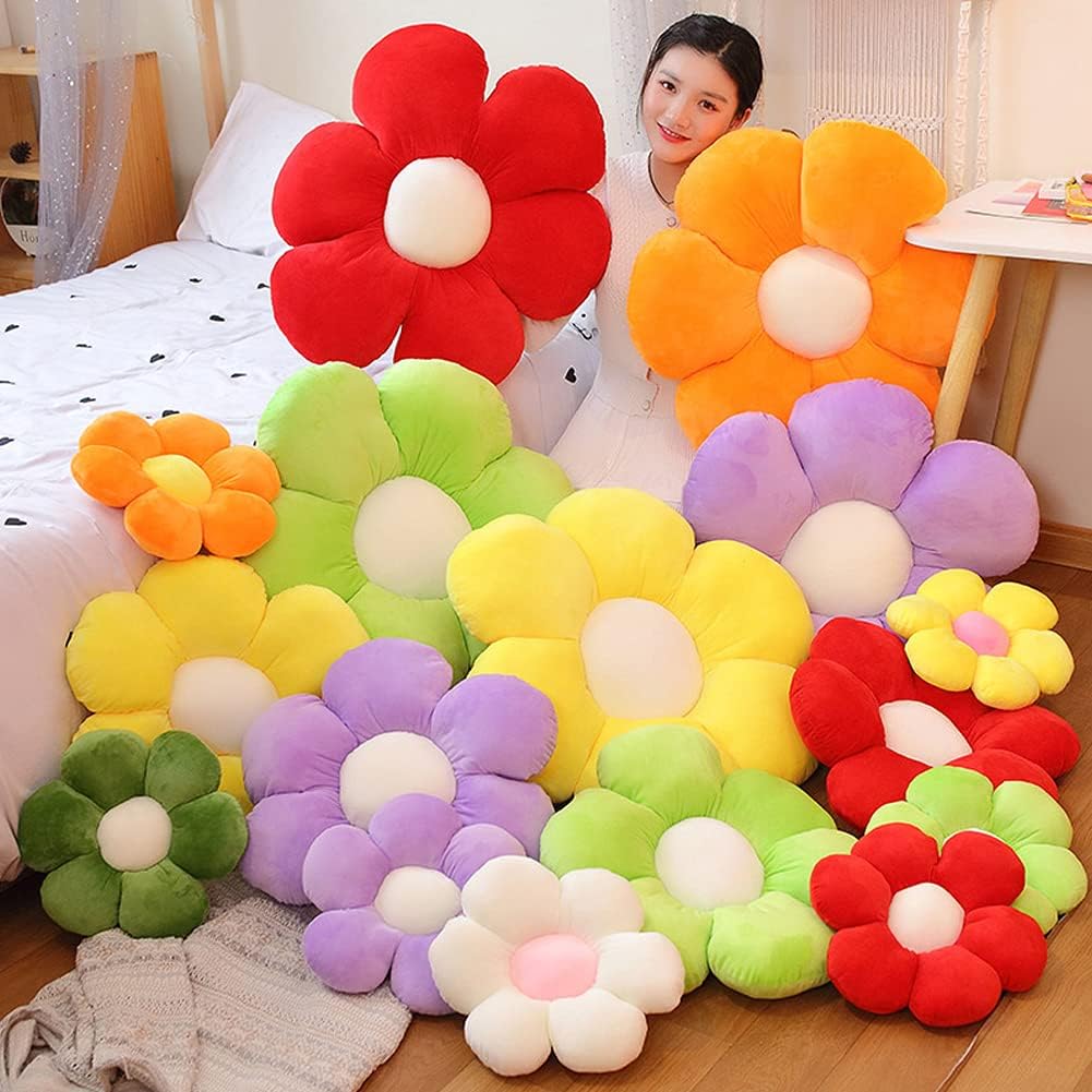 Flower Plush Throw Pillows, Flower Floor Pillow Seating Cushion Toy for Reading, Room, Watching TV (11.8", Yellow-1)
