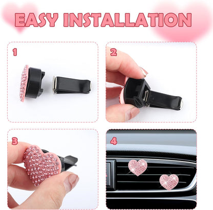 4PCS Heart-Shaped Car Vent Clips with Rhinestone,Bling Air Vent Clips Car Decorations,Premium Shiny Car Clips for Vents Accessories Interior (Yellow)