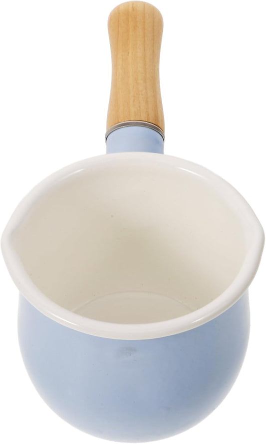Enamel Mini Saucepan 10cm Light Yellow Melting Pot with Handle Small Milk Heating Pan for Food Cooking and Jam Simmering