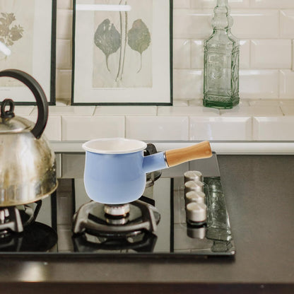 Enamel Mini Saucepan 10cm Light Yellow Melting Pot with Handle Small Milk Heating Pan for Food Cooking and Jam Simmering