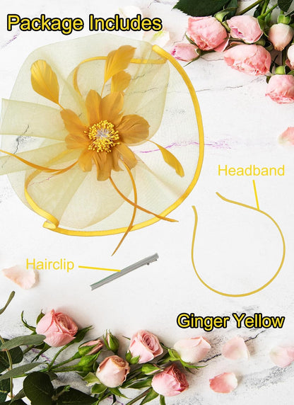Tea Party Fascinator Hats for Womens 50s Floral Feather Headwear Derby Hats for Wedding Cocktail Party Hat