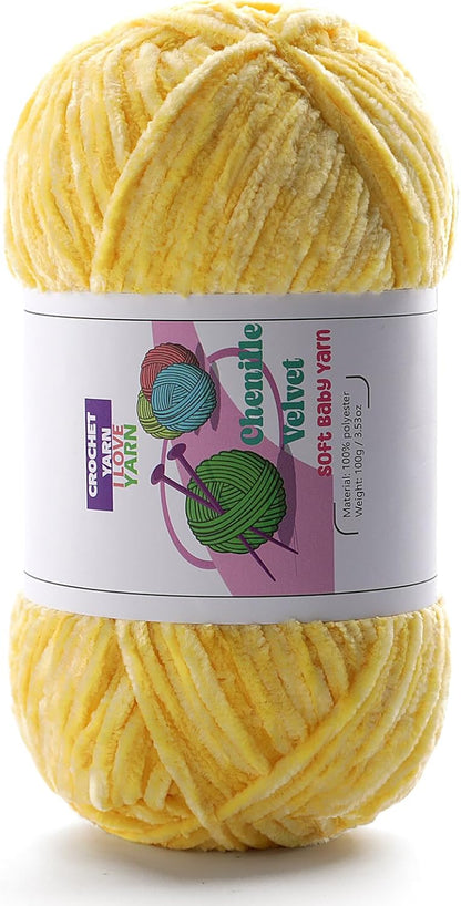 Plush Chunky Chenille Yarn, Fluffy Velvet Yarn for Crocheting, Soft Thick Bulky Yarn for Knitting and Making Clothes, Hats, Scarves, Blankets, Cushions (3.5oz 196.8yds Each) (Light Yellow)