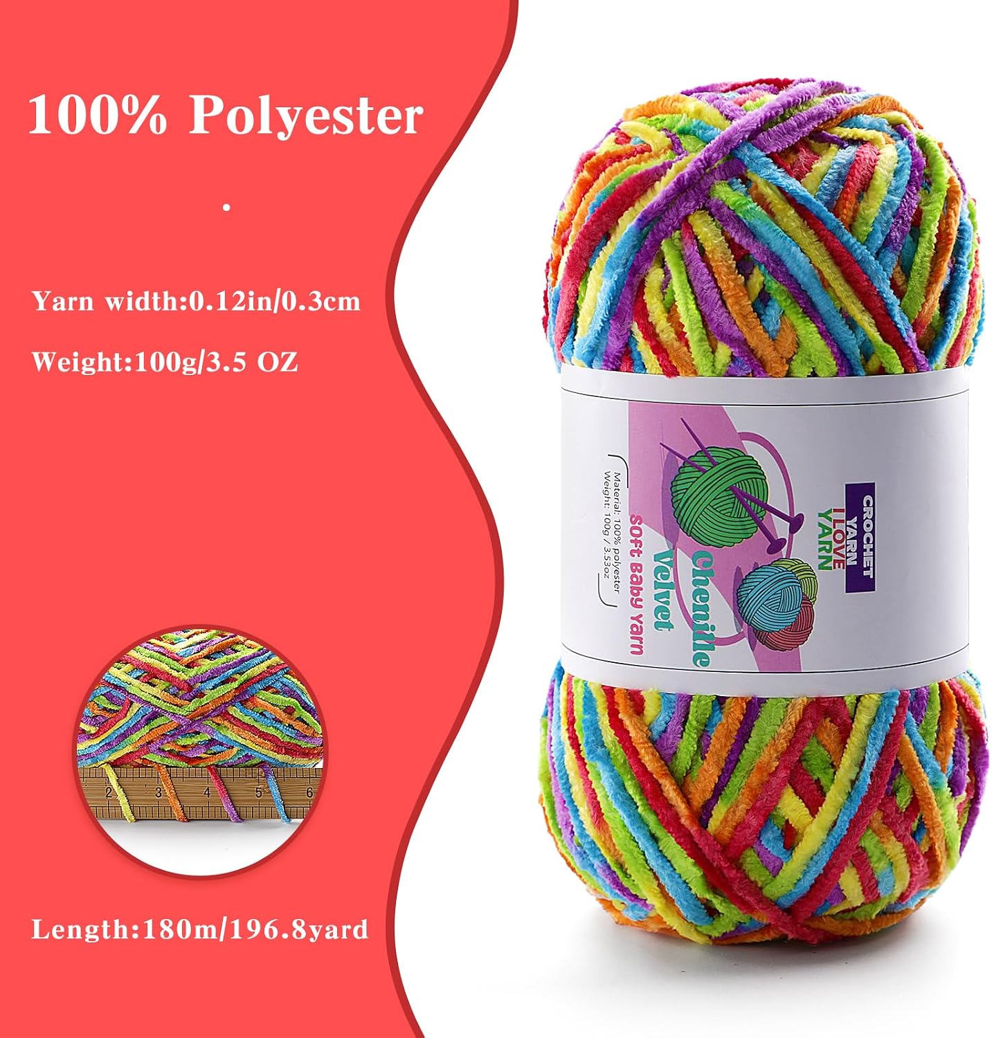 Plush Chunky Chenille Yarn, Fluffy Velvet Yarn for Crocheting, Soft Thick Bulky Yarn for Knitting and Making Clothes, Hats, Scarves, Blankets, Cushions (3.5oz 196.8yds Each) (Light Yellow)