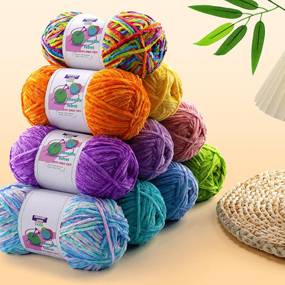Plush Chunky Chenille Yarn, Fluffy Velvet Yarn for Crocheting, Soft Thick Bulky Yarn for Knitting and Making Clothes, Hats, Scarves, Blankets, Cushions (3.5oz 196.8yds Each) (Light Yellow)