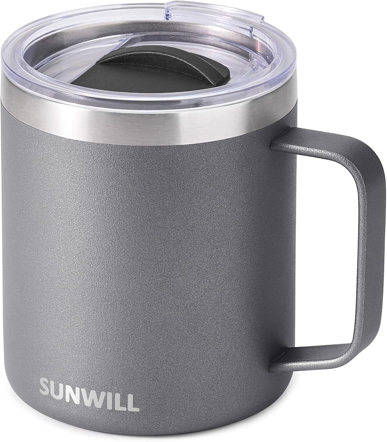 Insulated Coffee Mug with Lid, Travel Tumbler with Handle, 14 oz Stainless Steel Cup for Camping, Office, Home, Powder Coated Yellow