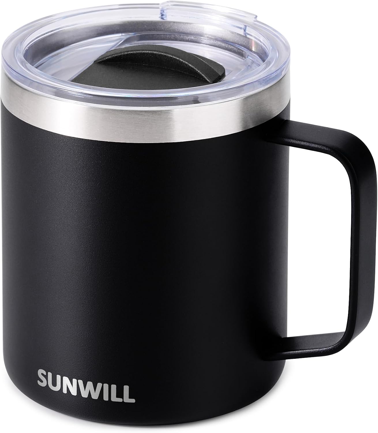 Insulated Coffee Mug with Lid, Travel Tumbler with Handle, 14 oz Stainless Steel Cup for Camping, Office, Home, Powder Coated Yellow