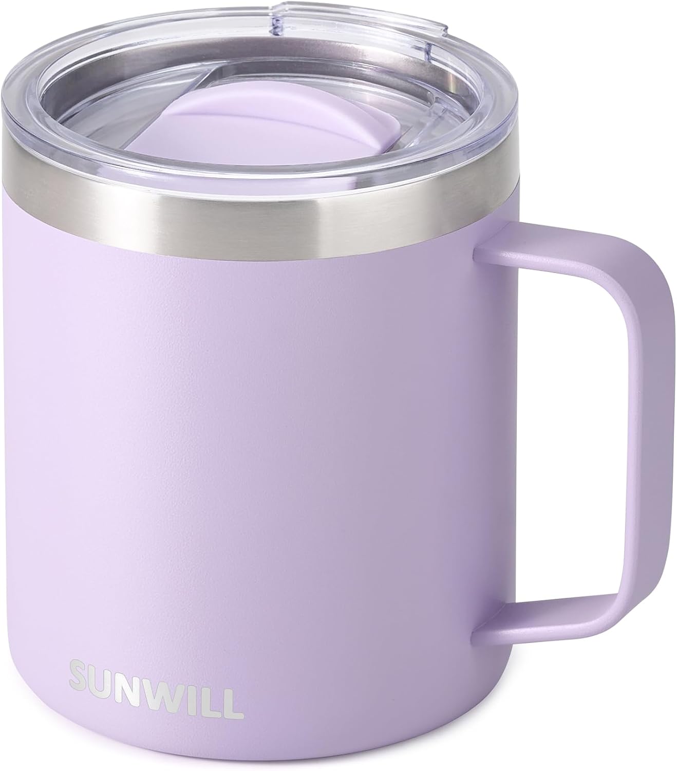 Insulated Coffee Mug with Lid, Travel Tumbler with Handle, 14 oz Stainless Steel Cup for Camping, Office, Home, Powder Coated Yellow
