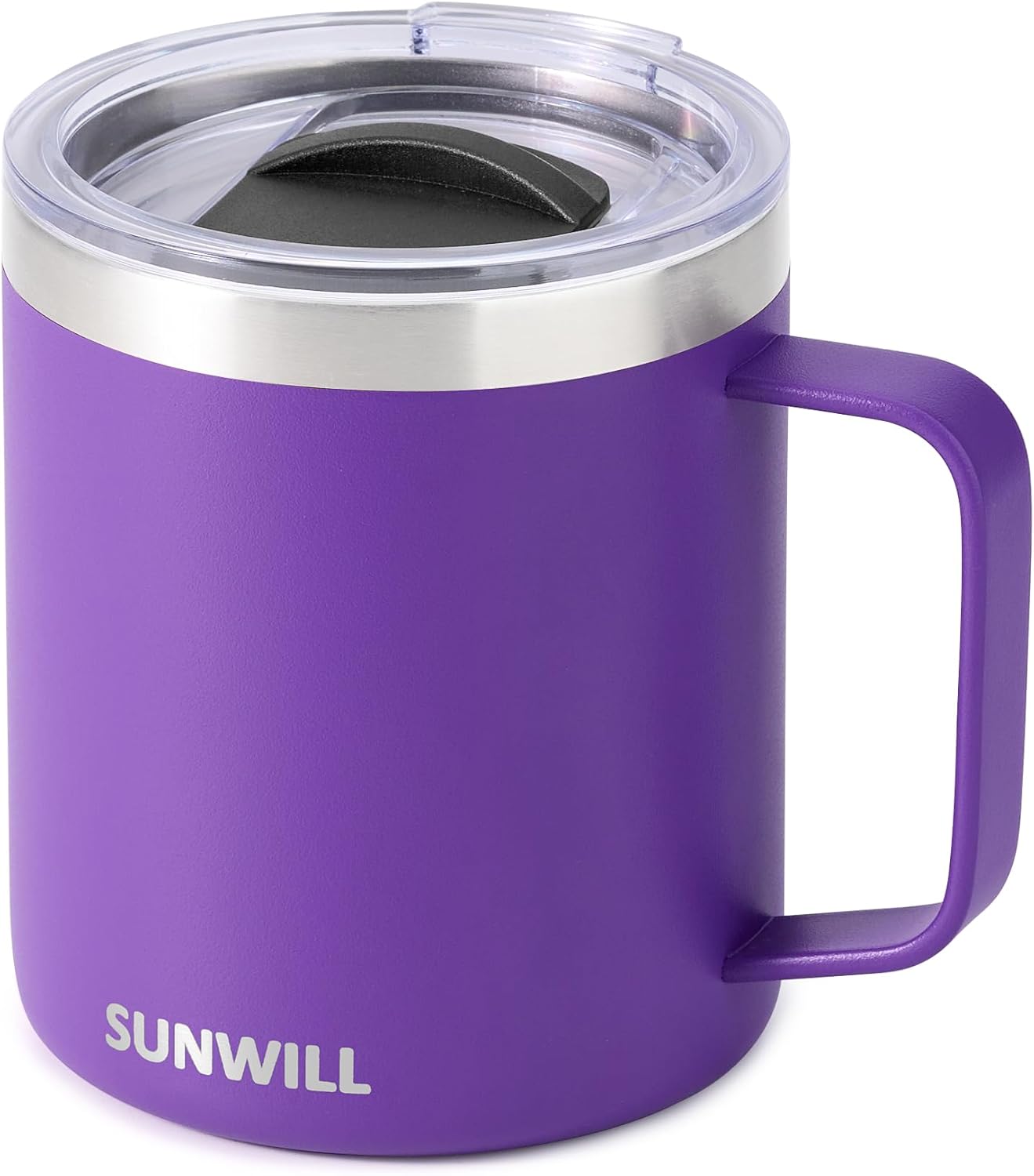 Insulated Coffee Mug with Lid, Travel Tumbler with Handle, 14 oz Stainless Steel Cup for Camping, Office, Home, Powder Coated Yellow