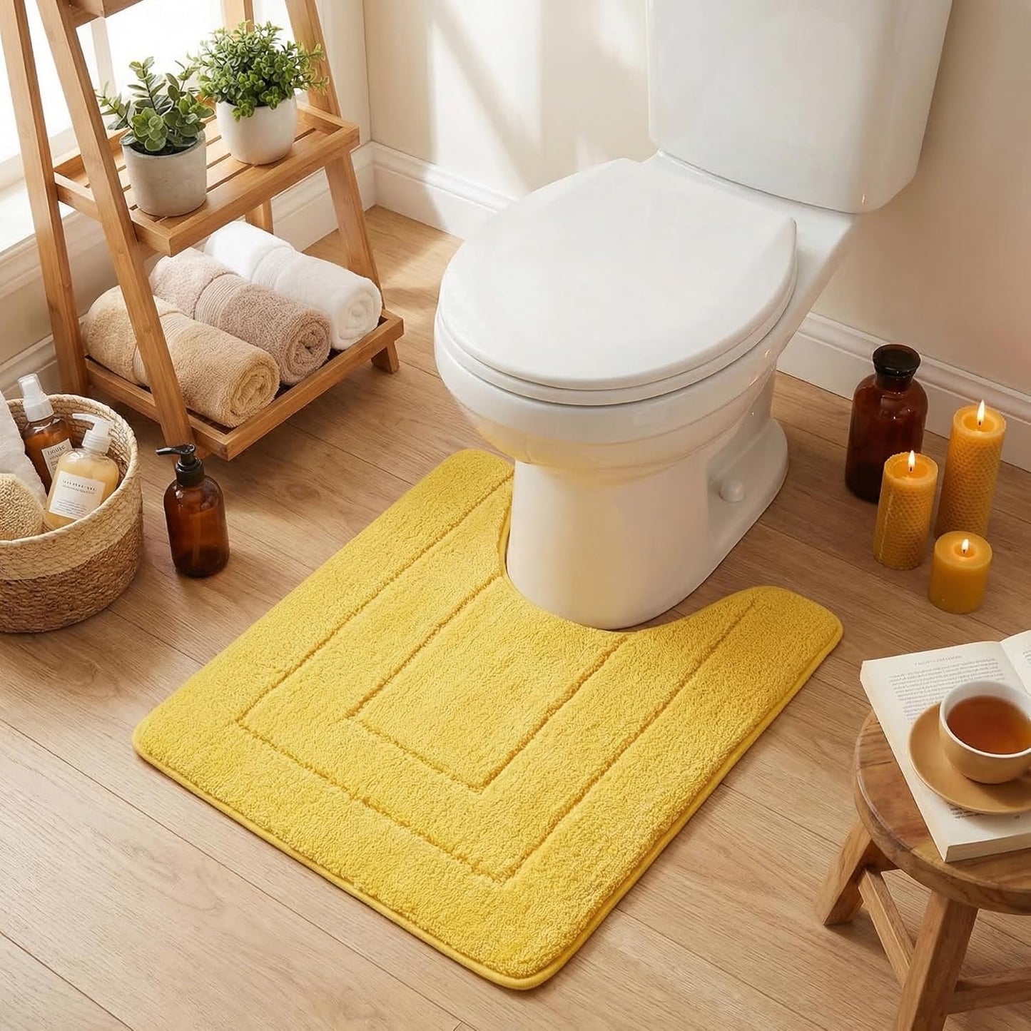 Bathroom Toilet Rugs U Shaped, Bath Mats for Bathroom, Bath Rugs Non Slip Washable, Absorbent Microfiber Toilet Mat, Soft Plush Shaggy Bath Carpet, 20" x 24", Yellow