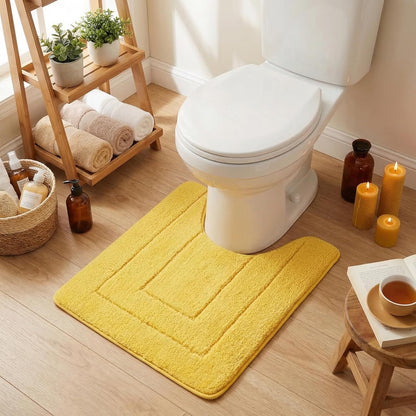 Bathroom Toilet Rugs U Shaped, Bath Mats for Bathroom, Bath Rugs Non Slip Washable, Absorbent Microfiber Toilet Mat, Soft Plush Shaggy Bath Carpet, 20" x 24", Yellow