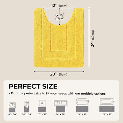 Bathroom Toilet Rugs U Shaped, Bath Mats for Bathroom, Bath Rugs Non Slip Washable, Absorbent Microfiber Toilet Mat, Soft Plush Shaggy Bath Carpet, 20" x 24", Yellow