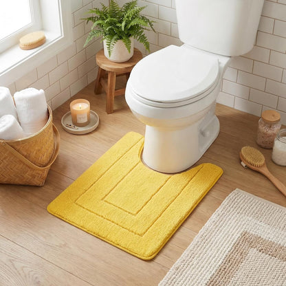 Bathroom Toilet Rugs U Shaped, Bath Mats for Bathroom, Bath Rugs Non Slip Washable, Absorbent Microfiber Toilet Mat, Soft Plush Shaggy Bath Carpet, 20" x 24", Yellow
