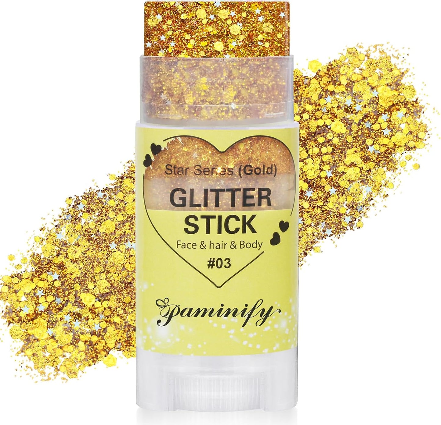Gold Hair Glitter Stick,Gold Yellow Body Face Glitter Makeup,Rave Mardi Gras Accessories Carnival Holographic Sequins,Singer Concert Outfits for Women,Waterproof Shimmer Body Face Paint