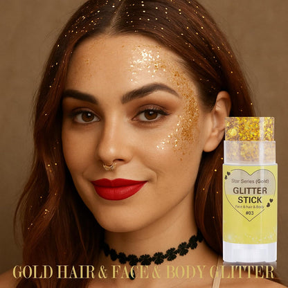 Gold Hair Glitter Stick,Gold Yellow Body Face Glitter Makeup,Rave Mardi Gras Accessories Carnival Holographic Sequins,Singer Concert Outfits for Women,Waterproof Shimmer Body Face Paint