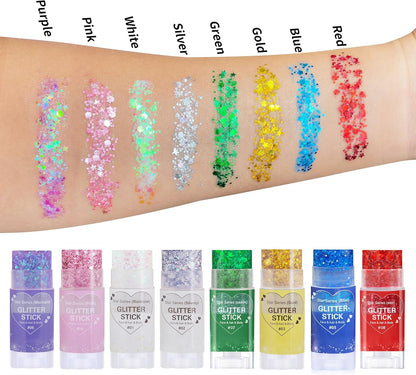 Gold Hair Glitter Stick,Gold Yellow Body Face Glitter Makeup,Rave Mardi Gras Accessories Carnival Holographic Sequins,Singer Concert Outfits for Women,Waterproof Shimmer Body Face Paint