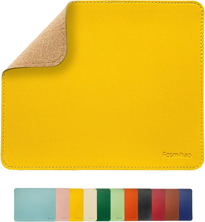 Leather Mouse Pad - Wood Mouse Pad, Double Side Mouse Pad with Stitched Edge, Waterproof Ultra Thin Mouse Pad for Computers, Laptop, Office & Home, 10.2 x 8.3 Inch, 1 Pack (Yellow)