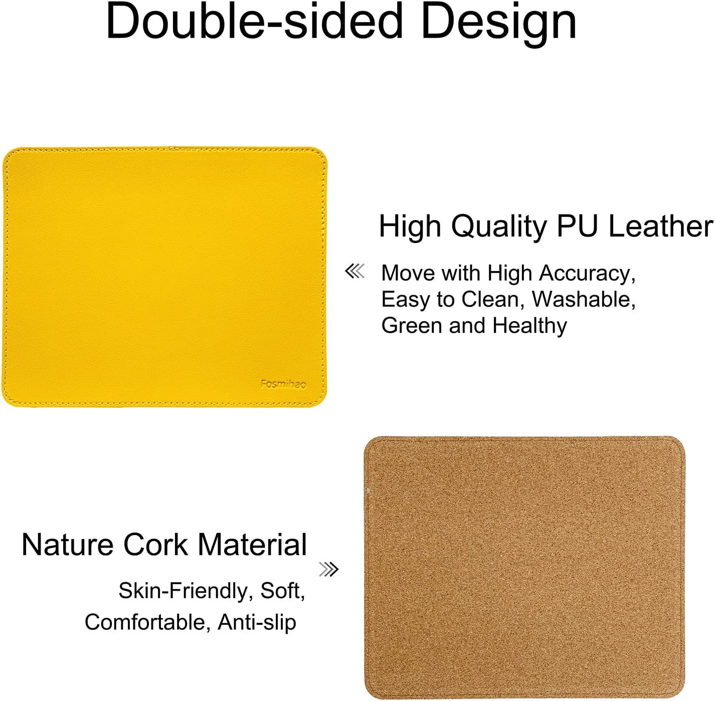Leather Mouse Pad - Wood Mouse Pad, Double Side Mouse Pad with Stitched Edge, Waterproof Ultra Thin Mouse Pad for Computers, Laptop, Office & Home, 10.2 x 8.3 Inch, 1 Pack (Yellow)