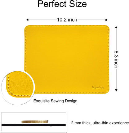 Leather Mouse Pad - Wood Mouse Pad, Double Side Mouse Pad with Stitched Edge, Waterproof Ultra Thin Mouse Pad for Computers, Laptop, Office & Home, 10.2 x 8.3 Inch, 1 Pack (Yellow)