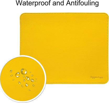 Leather Mouse Pad - Wood Mouse Pad, Double Side Mouse Pad with Stitched Edge, Waterproof Ultra Thin Mouse Pad for Computers, Laptop, Office & Home, 10.2 x 8.3 Inch, 1 Pack (Yellow)