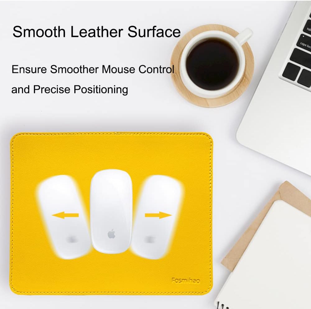 Leather Mouse Pad - Wood Mouse Pad, Double Side Mouse Pad with Stitched Edge, Waterproof Ultra Thin Mouse Pad for Computers, Laptop, Office & Home, 10.2 x 8.3 Inch, 1 Pack (Yellow)