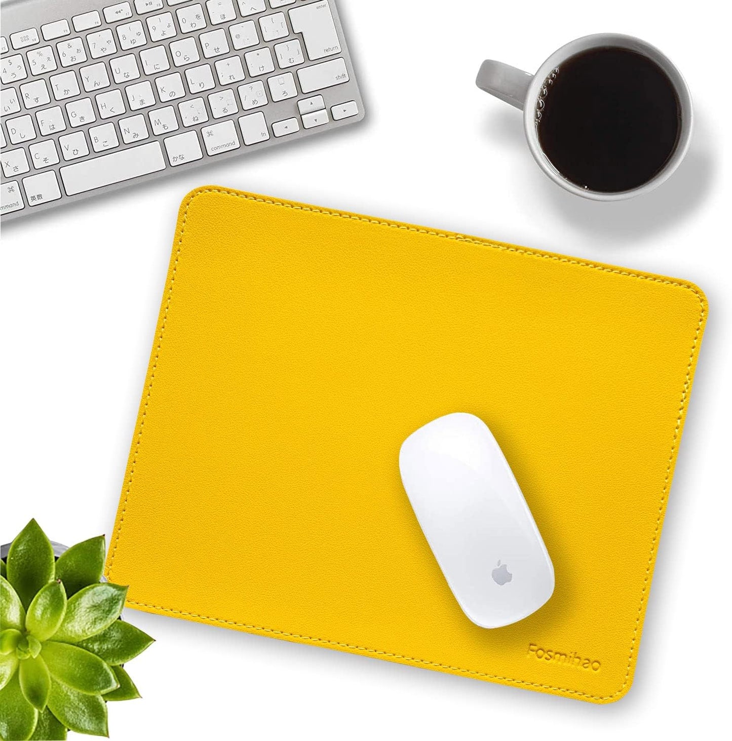 Leather Mouse Pad - Wood Mouse Pad, Double Side Mouse Pad with Stitched Edge, Waterproof Ultra Thin Mouse Pad for Computers, Laptop, Office & Home, 10.2 x 8.3 Inch, 1 Pack (Yellow)