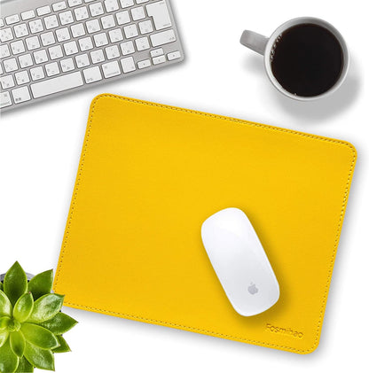 Leather Mouse Pad - Wood Mouse Pad, Double Side Mouse Pad with Stitched Edge, Waterproof Ultra Thin Mouse Pad for Computers, Laptop, Office & Home, 10.2 x 8.3 Inch, 1 Pack (Yellow)