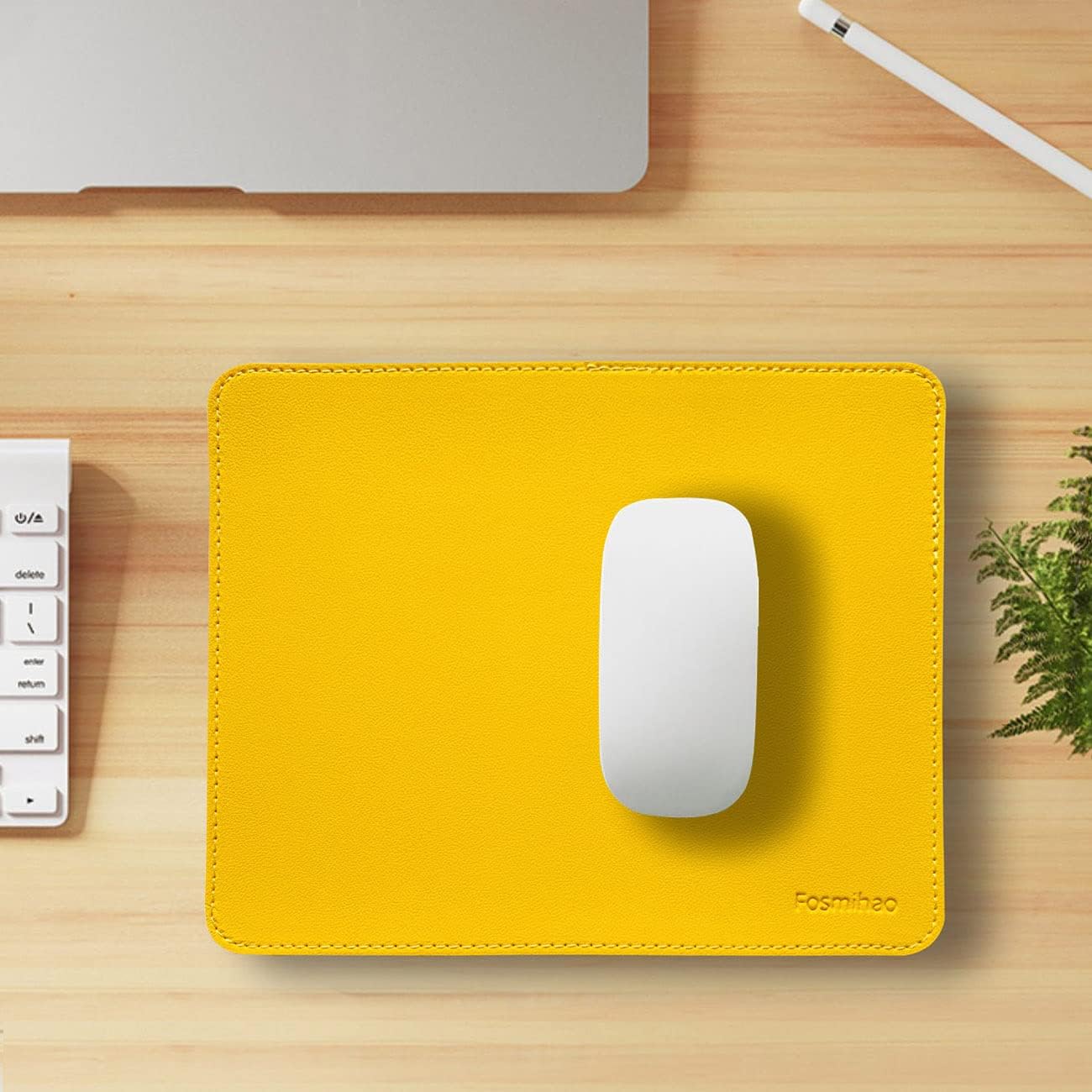 Leather Mouse Pad - Wood Mouse Pad, Double Side Mouse Pad with Stitched Edge, Waterproof Ultra Thin Mouse Pad for Computers, Laptop, Office & Home, 10.2 x 8.3 Inch, 1 Pack (Yellow)