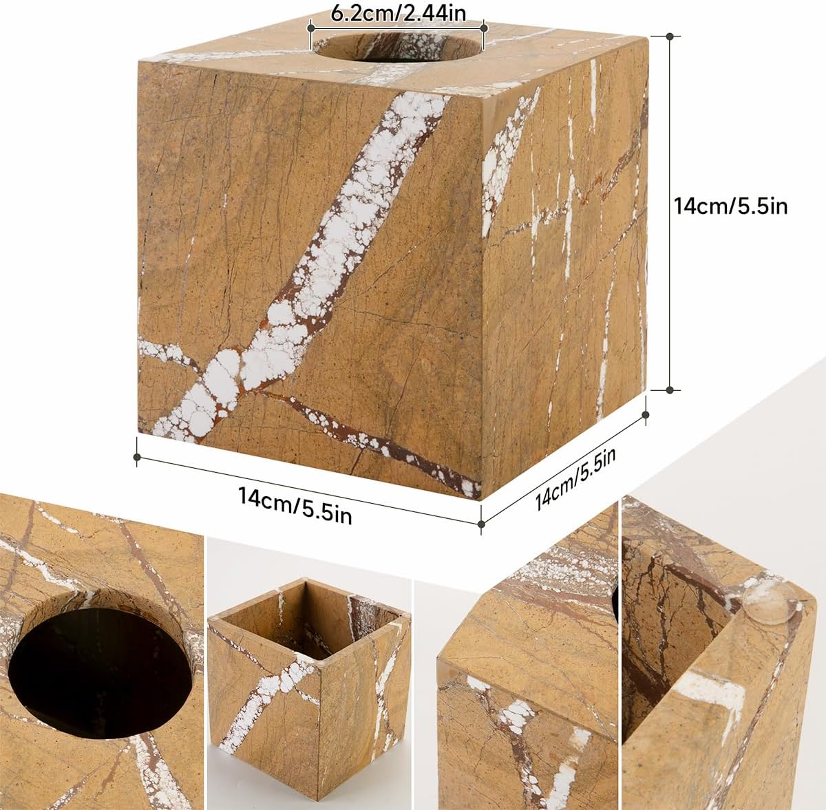 Natural Marble Tissue Box Holder Square Facial Tissue Bathroom Organizer Dispenser Bedroom Vanity Decor for Home Decor, Kitchen, Livingroom(NS034)