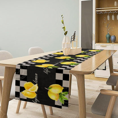 Lemon Table Runner, Summer Fruit Black White Buffalo Plaid Table Runner for Home Kitchen Table Decor Dining Coffee Room Party Decor 13x36 Inch