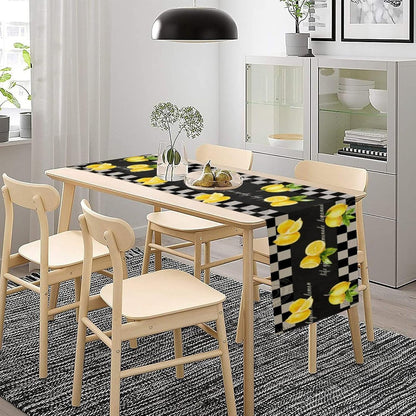 Lemon Table Runner, Summer Fruit Black White Buffalo Plaid Table Runner for Home Kitchen Table Decor Dining Coffee Room Party Decor 13x36 Inch