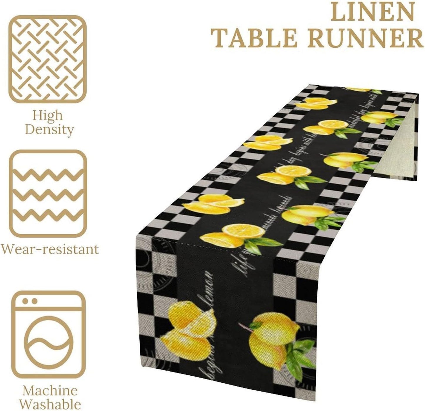 Lemon Table Runner, Summer Fruit Black White Buffalo Plaid Table Runner for Home Kitchen Table Decor Dining Coffee Room Party Decor 13x36 Inch
