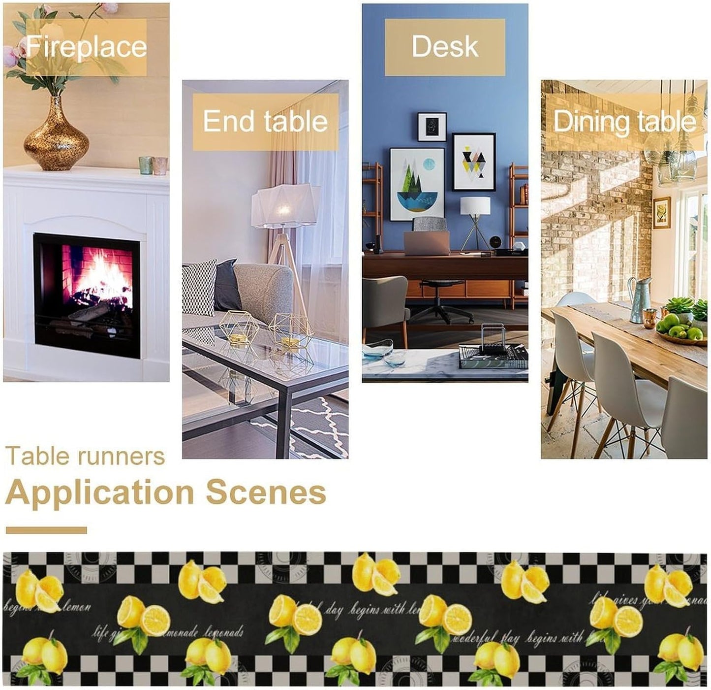 Lemon Table Runner, Summer Fruit Black White Buffalo Plaid Table Runner for Home Kitchen Table Decor Dining Coffee Room Party Decor 13x36 Inch