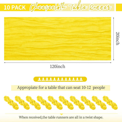 10 Pack Yellow Table Runner 10Ft Cheesecloth Table Runner Boho Gauze Table Runners Romantic Long Sheer Fabric Cheese Cloth Table Runners for Wedding Party Bridal Shower(Yellow)
