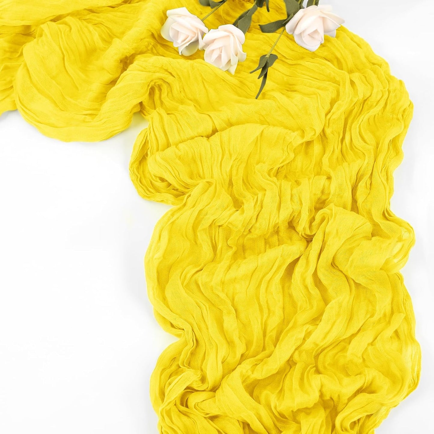 10 Pack Yellow Table Runner 10Ft Cheesecloth Table Runner Boho Gauze Table Runners Romantic Long Sheer Fabric Cheese Cloth Table Runners for Wedding Party Bridal Shower(Yellow)