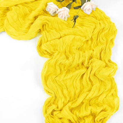 10 Pack Yellow Table Runner 10Ft Cheesecloth Table Runner Boho Gauze Table Runners Romantic Long Sheer Fabric Cheese Cloth Table Runners for Wedding Party Bridal Shower(Yellow)
