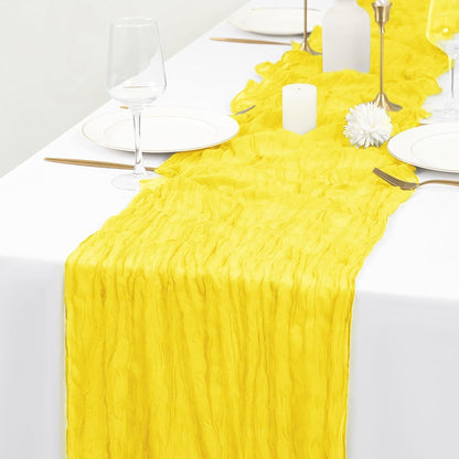 10 Pack Yellow Table Runner 10Ft Cheesecloth Table Runner Boho Gauze Table Runners Romantic Long Sheer Fabric Cheese Cloth Table Runners for Wedding Party Bridal Shower(Yellow)