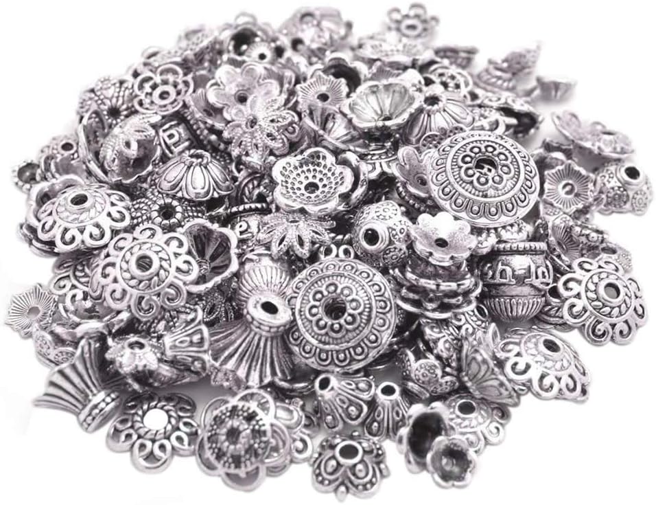 160-210pcs Bali Style Jewelry Making Metal Bead Caps Deluxe New Mix, 100 Gram,Tibetan Silver