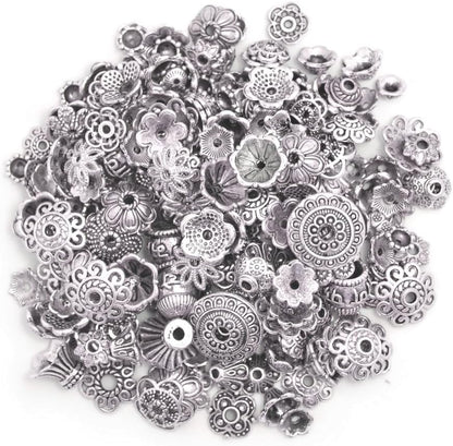 160-210pcs Bali Style Jewelry Making Metal Bead Caps Deluxe New Mix, 100 Gram,Tibetan Silver