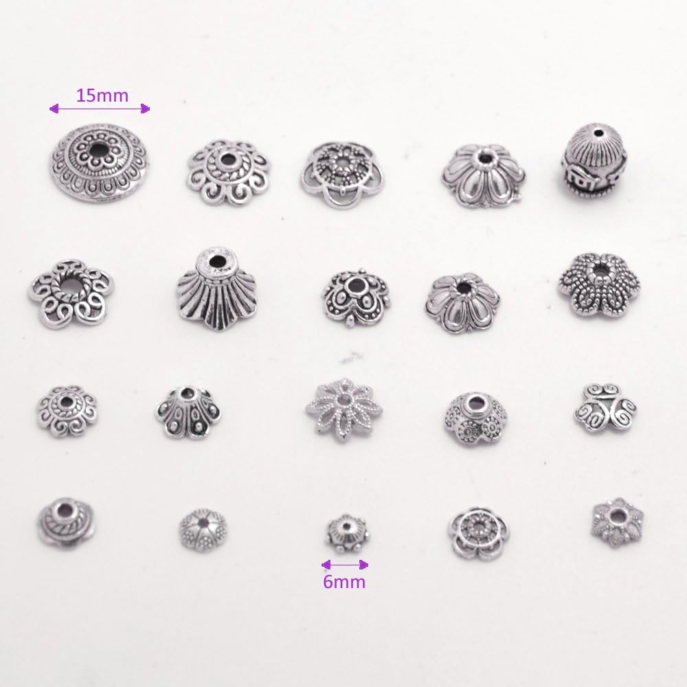 160-210pcs Bali Style Jewelry Making Metal Bead Caps Deluxe New Mix, 100 Gram,Tibetan Silver