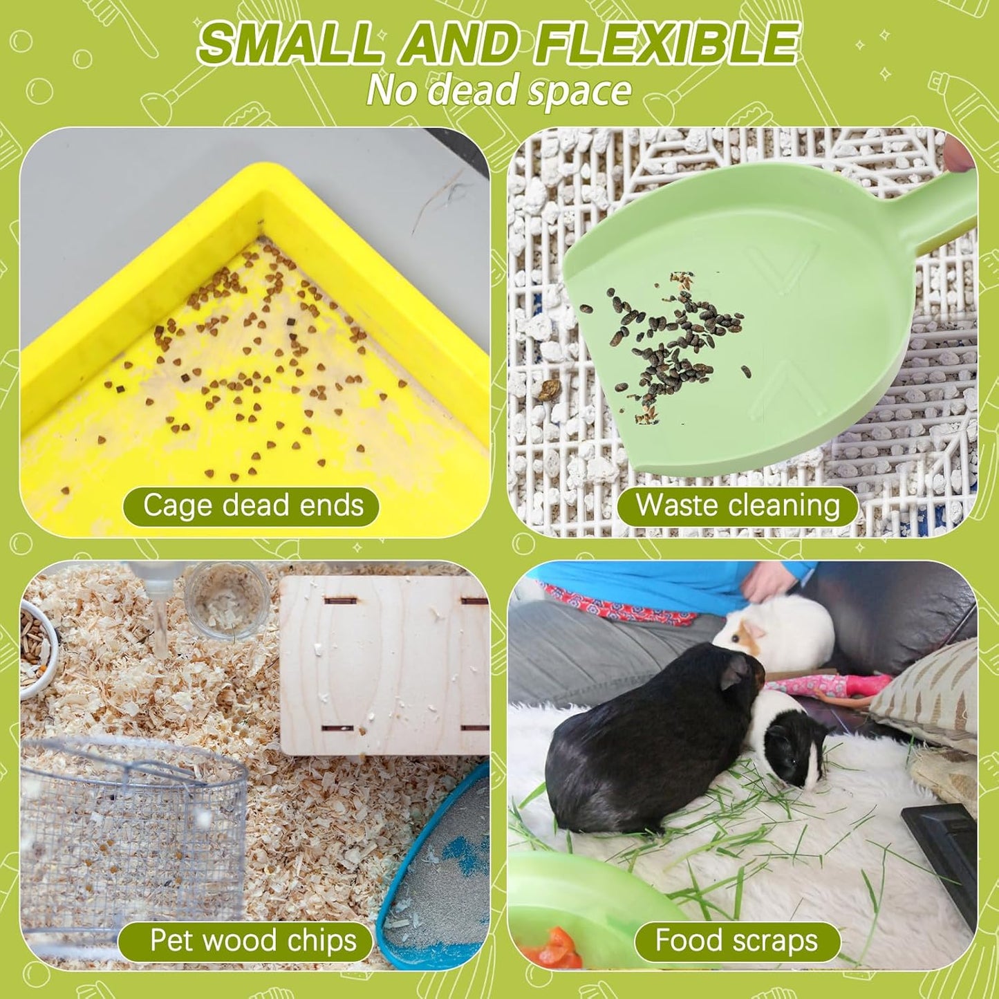 Mini Dustpan and Brush Set, Small Pet Cage Cleaner(Green) | Bunny Litter Box Brush, Fits Cage Corners, Hanging Hole Storage, Durable not Leak Ash