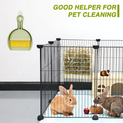 Mini Dustpan and Brush Set, Small Pet Cage Cleaner(Green) | Bunny Litter Box Brush, Fits Cage Corners, Hanging Hole Storage, Durable not Leak Ash