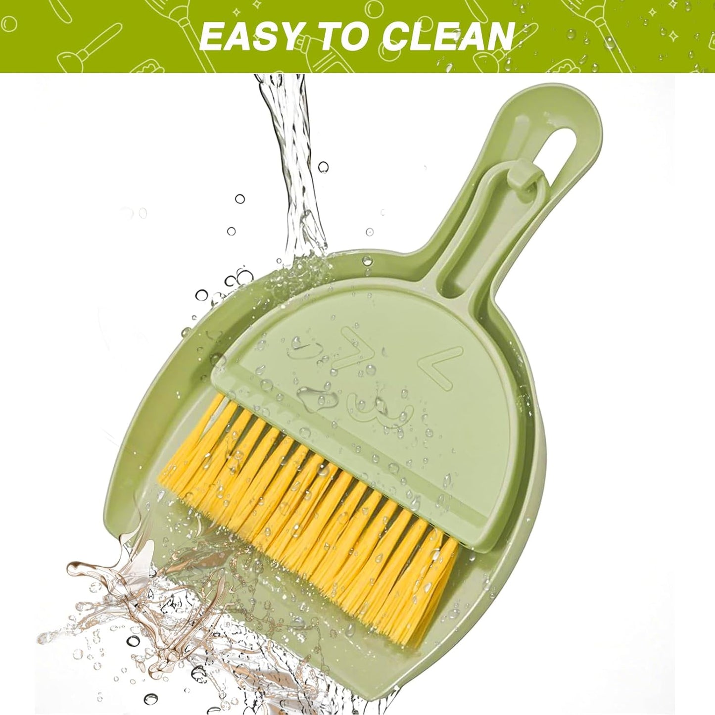 Mini Dustpan and Brush Set, Small Pet Cage Cleaner(Green) | Bunny Litter Box Brush, Fits Cage Corners, Hanging Hole Storage, Durable not Leak Ash