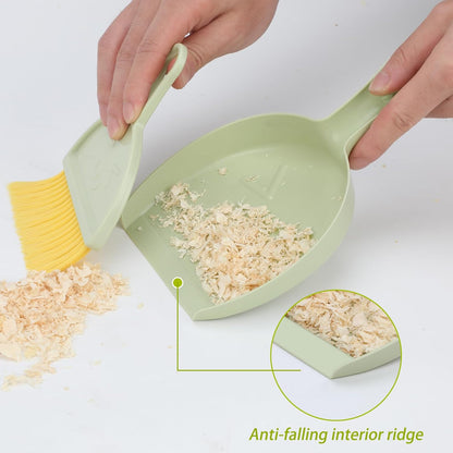 Mini Dustpan and Brush Set, Small Pet Cage Cleaner(Green) | Bunny Litter Box Brush, Fits Cage Corners, Hanging Hole Storage, Durable not Leak Ash