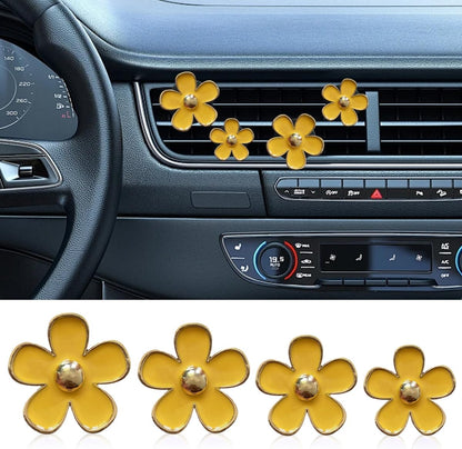 4PCS Daisy Air Vent Clips, Cute Flower Air Clip, Car Air Conditioning Outlet Clip, Car Diffuser Vent Clip Charm, Car Interior Decorations Accessories for Women (Yellow)
