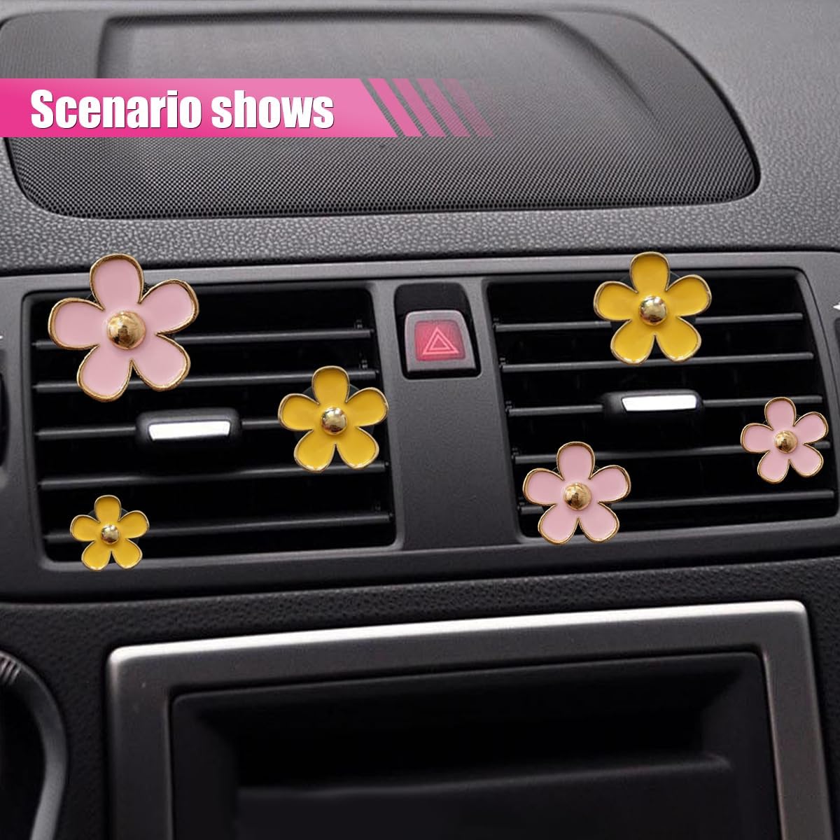 4PCS Daisy Air Vent Clips, Cute Flower Air Clip, Car Air Conditioning Outlet Clip, Car Diffuser Vent Clip Charm, Car Interior Decorations Accessories for Women (Yellow)