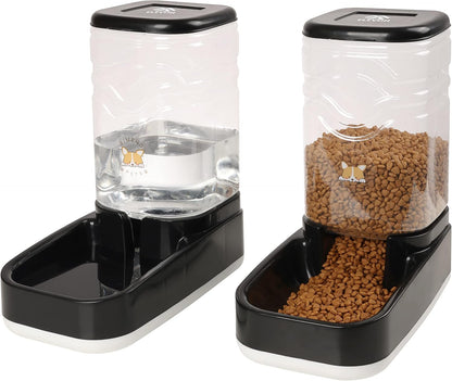 Automatic Cat Feeder, Gravity Food and Water Dispenser Bowl Set for Small Medium Dogs Animals, Pet Feeder Dispenser Storage Food, 3.8L Large Capacity, Black
