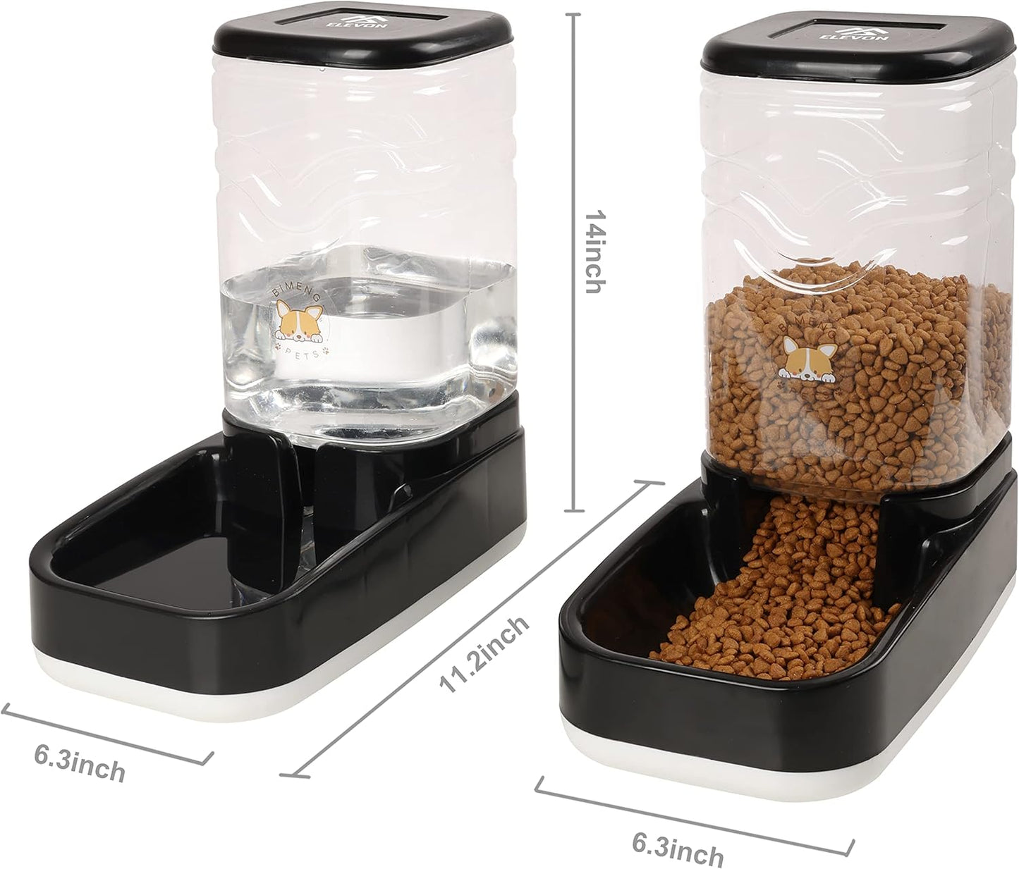 Automatic Cat Feeder, Gravity Food and Water Dispenser Bowl Set for Small Medium Dogs Animals, Pet Feeder Dispenser Storage Food, 3.8L Large Capacity, Black